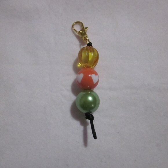Orange and Green Beaded Keychain | Bag Charm. - Picture 1 of 3